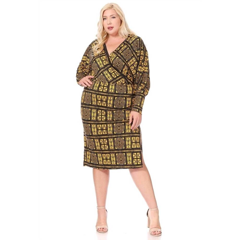 NEW KAREN T DESIGN nina serenity midi dress in beige multi
